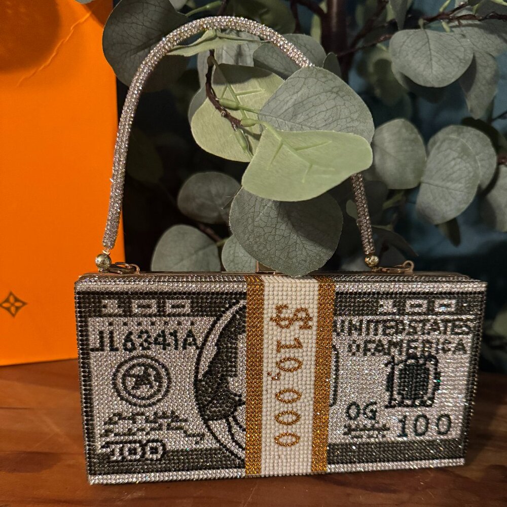 💵 $$$ EUC Rhinestone Money Clutch $$$ 💵